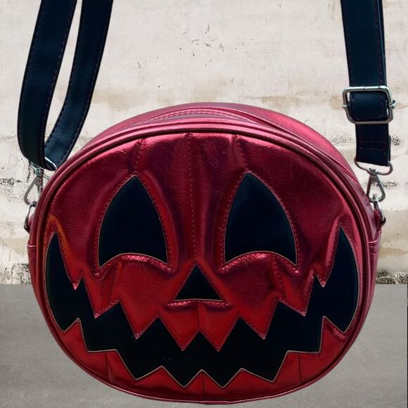 Love Pain and Stitches Handbags - Love Pain and Stitches Pumpkin Kult Metallic Red Crossbody Bag